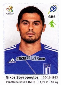 Sticker Nikos Spyropoulos - UEFA Euro Poland-Ukraine 2012 - Panini