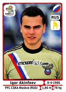 Sticker Igor Akinfeev - UEFA Euro Poland-Ukraine 2012 n. 113 - Panini