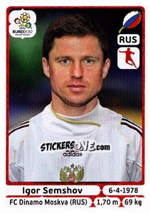 Sticker Igor Semshov - UEFA Euro Poland-Ukraine 2012 n. 123 - Panini