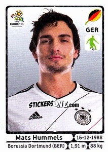 Sticker Mats Hummels - UEFA Euro Poland-Ukraine 2012 n. 235 - Panini