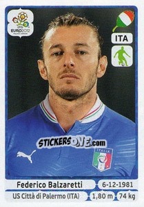 Sticker Federico Balzaretti - UEFA Euro Poland-Ukraine 2012 n. 321 - Panini