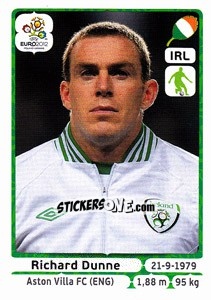 Sticker Richard Dunne - UEFA Euro Poland-Ukraine 2012 n. 347 - Panini