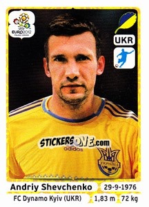 Sticker Andriy Shevchenko - UEFA Euro Poland-Ukraine 2012 n. 422 - Panini
