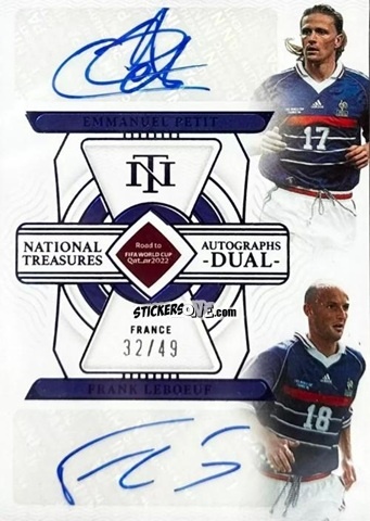Sticker Emmanuel Petit / Franck Leboeuf - National Treasures Road to FIFA World Cup 2022 n. AD-FRA - Panini