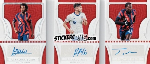 Sticker Gianluca Busio / Ricardo Pepi / Timothy Weah - National Treasures Road to FIFA World Cup 2022 n. TA-US2 - Panini