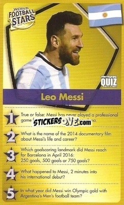 Sticker Lionel Messi - World Football Stars 2018 Quiz
 n. 5 - Top Trumps