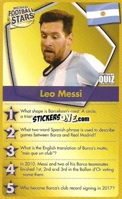 Sticker Lionel Messi - World Football Stars 2018 Quiz
 n. 6 - Top Trumps