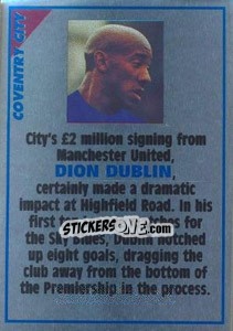 Sticker Dion Dublin (note) - SuperPlayers 1996 n. 92 - Panini