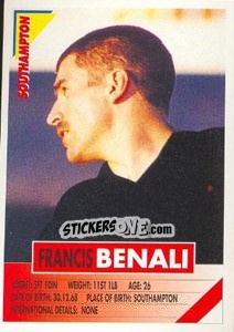Sticker Francis Benali - SuperPlayers 1996 - Panini