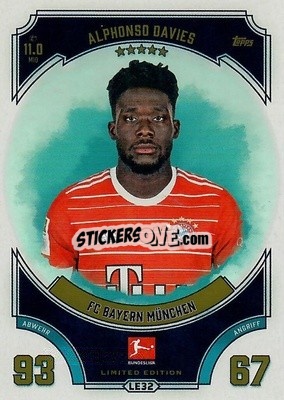 Sticker Alphonso Davies - German Fussball Bundesliga 2022-2023. Match Attax Extra
 n. LE32 - Topps