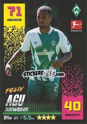 Sticker Felix Agu - German Fussball Bundesliga 2022-2023. Match Attax Extra
 n. 497 - Topps