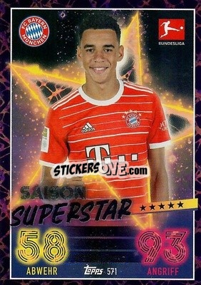 Sticker Jamal Musiala - German Fussball Bundesliga 2022-2023. Match Attax Extra
 n. 571 - Topps