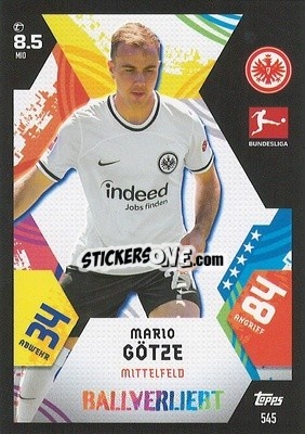 Sticker Mario Götze - German Fussball Bundesliga 2022-2023. Match Attax Extra
 n. 545 - Topps