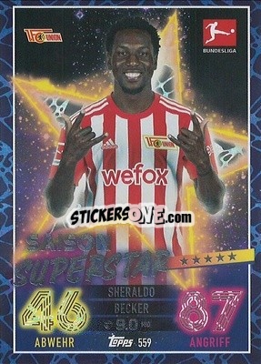 Sticker Sheraldo Becker - German Fussball Bundesliga 2022-2023. Match Attax Extra
 n. 559 - Topps