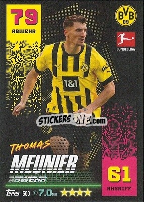 Sticker Thomas Meunier - German Fussball Bundesliga 2022-2023. Match Attax Extra
 n. 500 - Topps