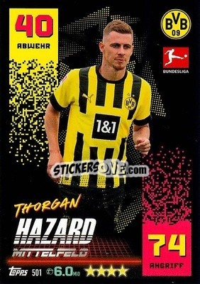 Sticker Thorgan Hazard - German Fussball Bundesliga 2022-2023. Match Attax Extra
 n. 501 - Topps