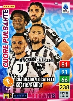 Sticker Adrien Rabiot / Filip Kostic / Juan Cuadrado / Manuel Locatelli - Calciatori 2022-2023. Adrenalyn XL TITANS
 n. T68 - Panini