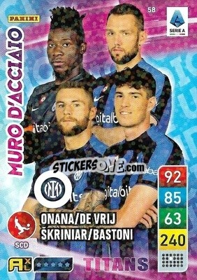 Sticker Alessandro Bastoni / André Onana / Milan Škriniar / Stefan De Vrij - Calciatori 2022-2023. Adrenalyn XL TITANS
 n. T58 - Panini