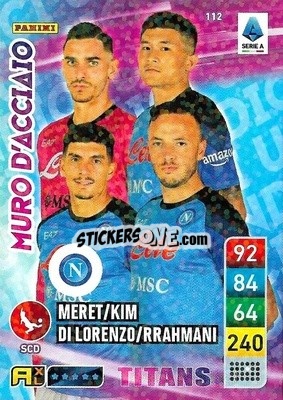 Sticker Alex Meret / Amir Rrahmani / Giovanni Di Lorenzo / Min-Jae Kim - Calciatori 2022-2023. Adrenalyn XL TITANS
 - Panini