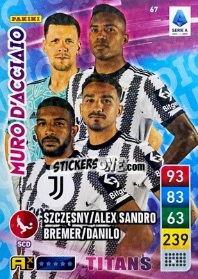 Sticker Alex Sandro / Danilo / Gleison Bremer / Wojciech Szczesny - Calciatori 2022-2023. Adrenalyn XL TITANS
 n. T67 - Panini