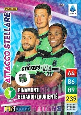 Sticker Andrea Pinamonti / Armand Laurienté / Domenico Berardi - Calciatori 2022-2023. Adrenalyn XL TITANS
 n. T150 - Panini