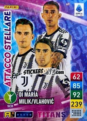 Sticker Angel Di Maria / Arkadiusz Milik / Dusan Vlahovic - Calciatori 2022-2023. Adrenalyn XL TITANS
 n. T69 - Panini