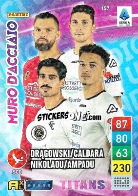 Sticker Bartłomiej Drągowski / Dīmītrīos Nikolaou / Ethan Ampadu / Mattia Caldara - Calciatori 2022-2023. Adrenalyn XL TITANS
 n. T157 - Panini