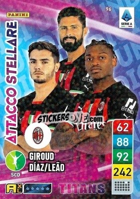 Sticker Brahim Díaz / Olivier Giroud / Rafael Leão - Calciatori 2022-2023. Adrenalyn XL TITANS
 n. T96 - Panini