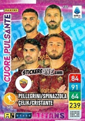 Sticker Bryan Cristante / Leonardo Spinazzola / Lorenzo Pellegrini / Zeki Çelik - Calciatori 2022-2023. Adrenalyn XL TITANS
 n. T122 - Panini