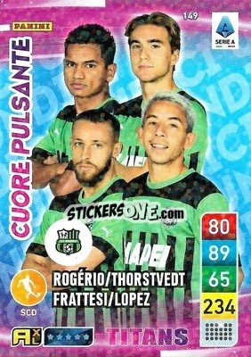 Sticker Davide Frattesi / Kristian Thorstvedt / Maxime Lopez / Rogério - Calciatori 2022-2023. Adrenalyn XL TITANS
 - Panini