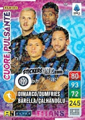 Sticker Denzel Dumfries / Federico Dimarco / Hakan Çalhanoğlu / Nicolò Barella - Calciatori 2022-2023. Adrenalyn XL TITANS
 n. T59 - Panini
