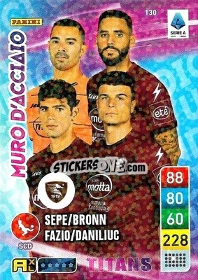 Sticker Dylan Bronn / Federico Fazio / Luigi Sepe / Flavius Daniliuc - Calciatori 2022-2023. Adrenalyn XL TITANS
 n. T130 - Panini