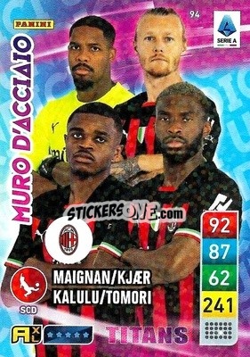 Sticker Fikayo Tomori / Mike Maignan / Pierre Kalulu / Simon Kjær - Calciatori 2022-2023. Adrenalyn XL TITANS
 n. T94 - Panini