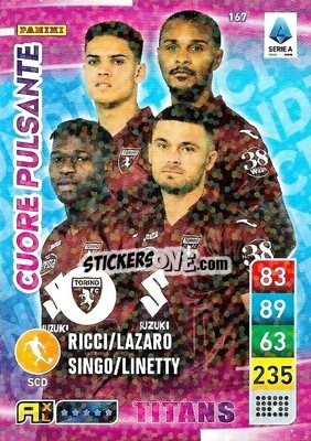 Sticker Karol Linetty / Samuele Ricci / Valentino Lazaro / Wilfried Singo - Calciatori 2022-2023. Adrenalyn XL TITANS
 - Panini