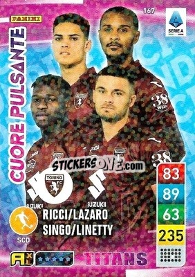 Sticker Karol Linetty / Samuele Ricci / Valentino Lazaro / Wilfried Singo - Calciatori 2022-2023. Adrenalyn XL TITANS
 n. T167 - Panini
