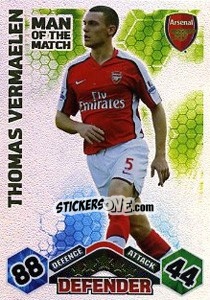 Sticker Thomas Vermaelen - English Premier League 2009-2010. Match Attax Extra - Topps