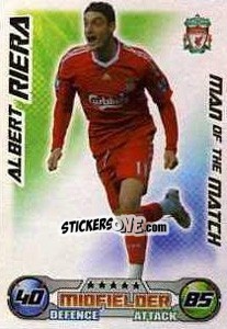 Sticker Albert Riera - English Premier League 2008-2009. Match Attax Extra - Topps