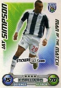 Sticker Jay Simpson - English Premier League 2008-2009. Match Attax Extra - Topps