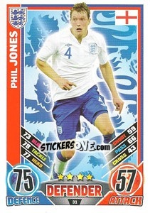 Sticker Phil Jones - England 2012. Match Attax n. 31 - Topps