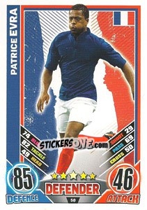 Sticker Patrice Evra - England 2012. Match Attax n. 58 - Topps