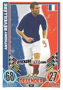 Sticker Anthony Reveillere - England 2012. Match Attax - Topps