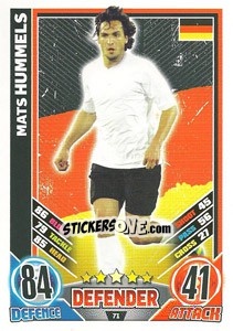Sticker Mats Hummels - England 2012. Match Attax n. 71 - Topps