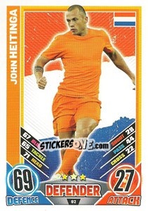 Sticker John Heitinga - England 2012. Match Attax n. 92 - Topps