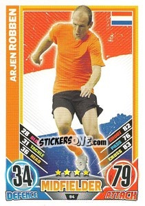 Sticker Arjen Robben - England 2012. Match Attax n. 94 - Topps