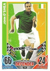 Sticker John O'Shea - England 2012. Match Attax - Topps