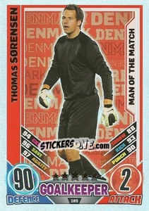 Sticker Thomas Sorensen - England 2012. Match Attax n. 185 - Topps