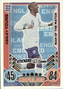 Sticker Ashley Young - England 2012. Match Attax n. 187 - Topps