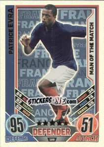 Sticker Patrice Evra - England 2012. Match Attax n. 189 - Topps