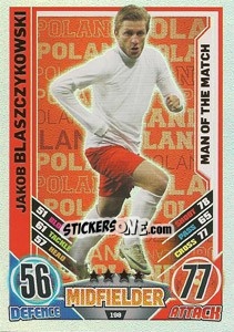 Sticker Jakub Blaszczykowski - England 2012. Match Attax n. 198 - Topps