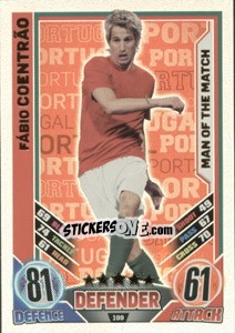 Sticker Fabio Coentrao - England 2012. Match Attax n. 199 - Topps